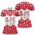 Custom Red and White Christmas Pattern Flamingo for Women's Polo Shirts S-5XL