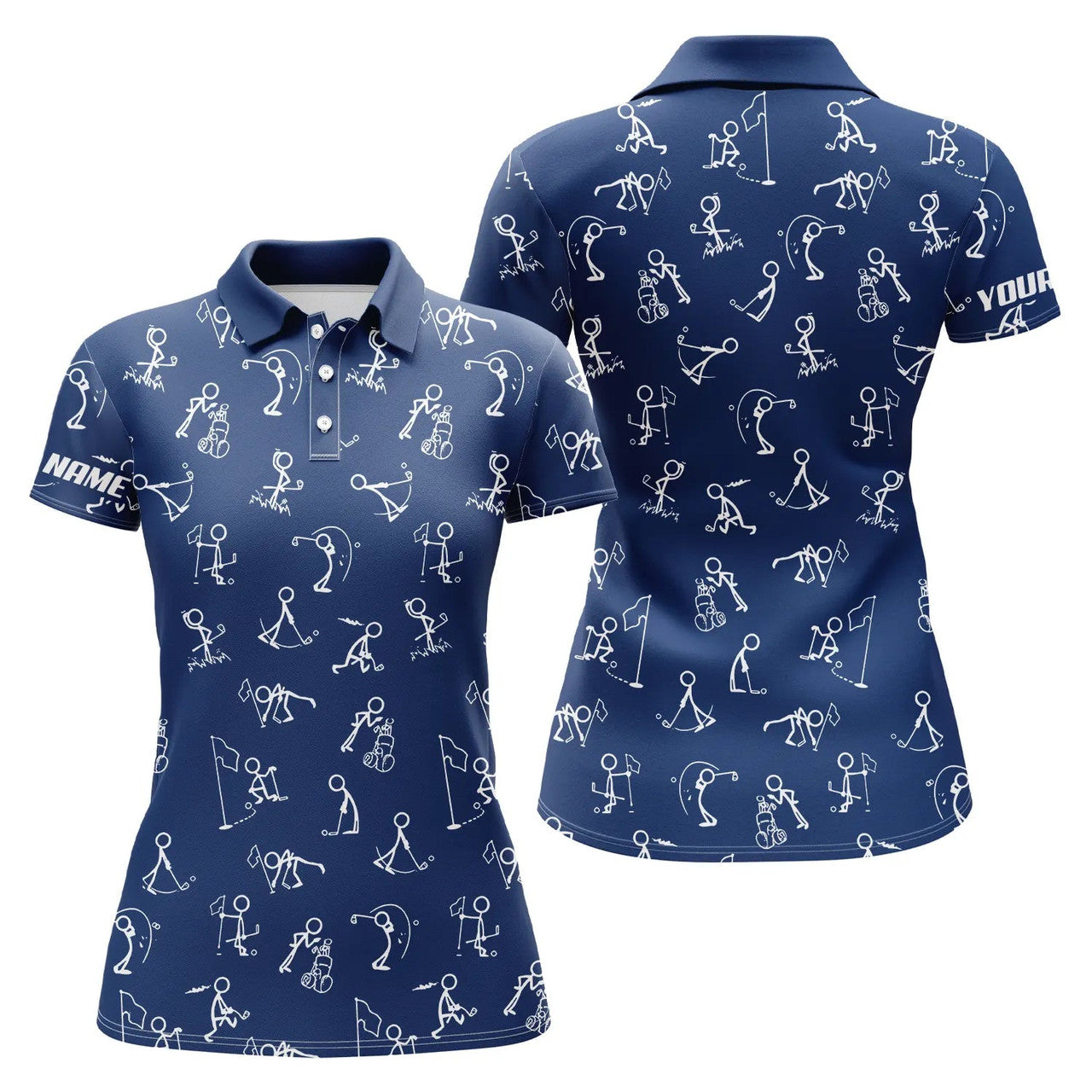 Custom Golf Funny Pattern Blue Navy Best Golf Wear Women's Polo Shirts S-5XL