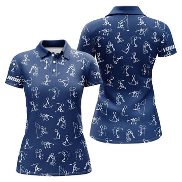 Custom Golf Funny Pattern Blue Navy Best Golf Wear Women's Polo Shirts S-5XL