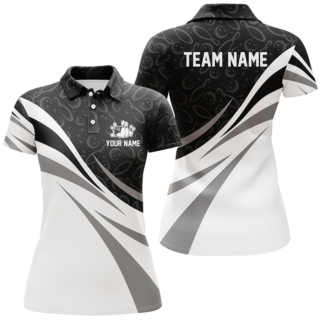 Custom White Black Camo Shirts for Women Bowling Gift Women's Polo Shirts S-5XL