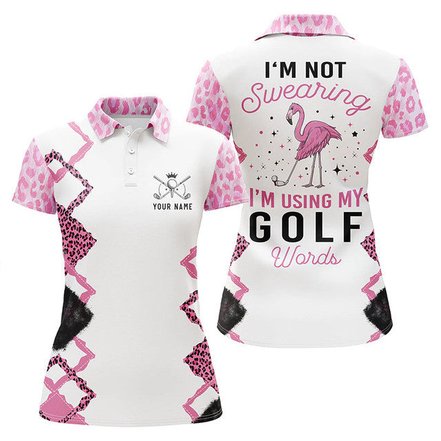 Custom Pink Flamingo Leopard Golf Shirt I'm Not Swearing Women's Polo Shirts S-5XL