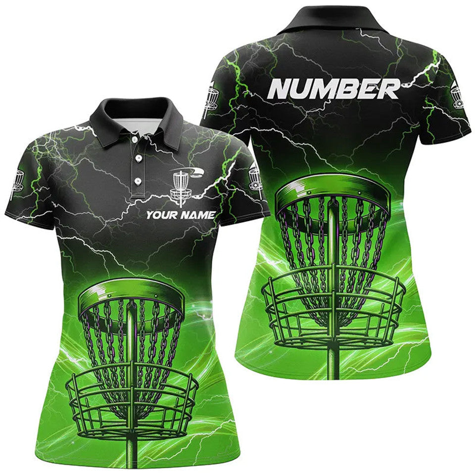 Custom Green Lightning Thunder Disc Golf Ladies Top Women's Polo Shirts S-5XL