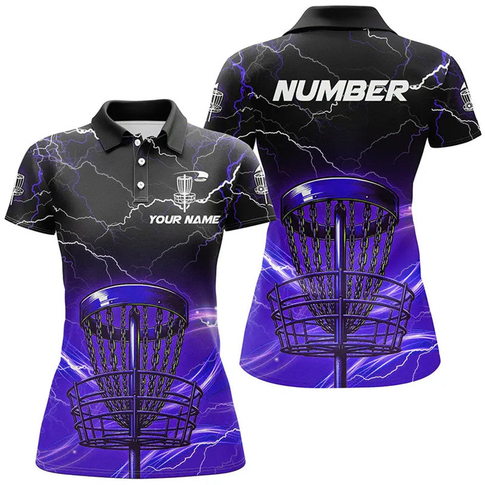 Custom Purple Lightning Disc Golf Basket Shirt for Women Women's Polo Shirts S-5XL