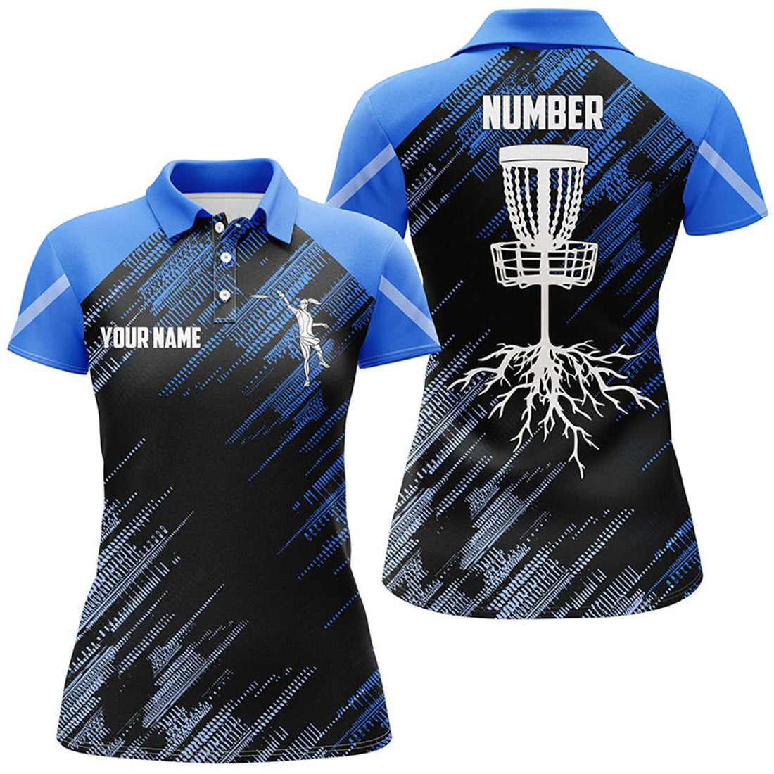 Blue Disc Golf Basket Camo Custom Name Number Women's Polo Shirts S-5XL
