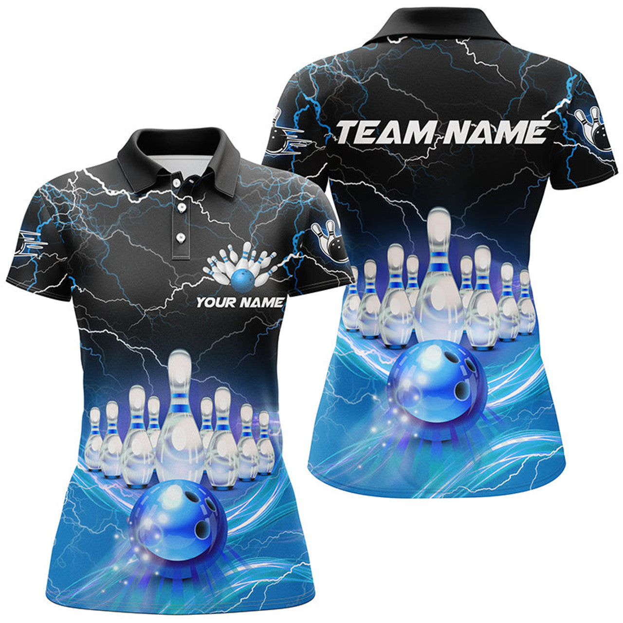 Custom Blue Lightning Bowling Shirt Gift for Bowlers Team Women's Polo Shirts S-5XL