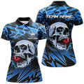 Custom Blue Lightning Skull Bowling Gift Shirt Women's Polo Shirts S-5XL