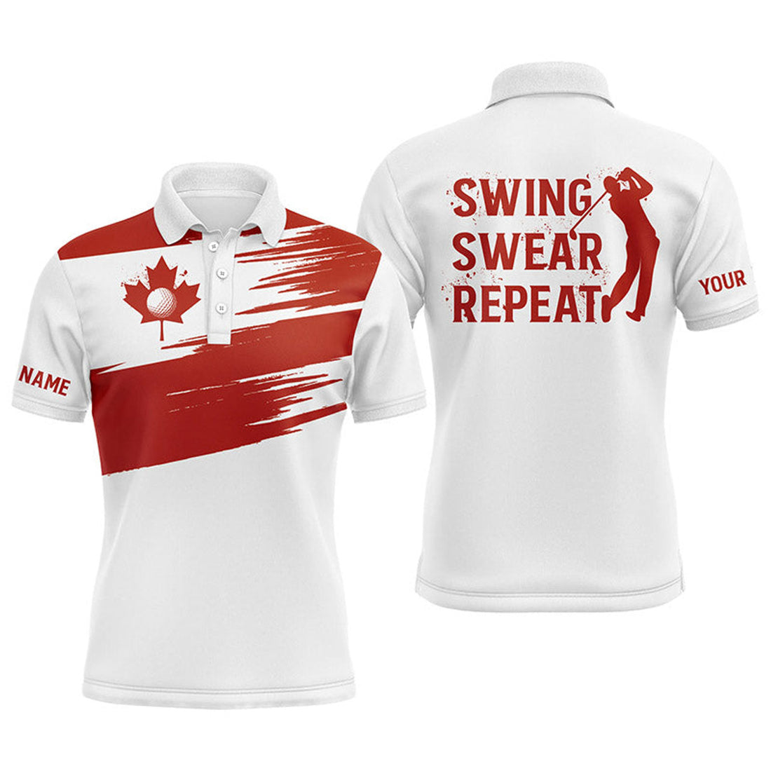 Custom Golf Apparel Canada Flag Gift Swing Swear Repeat Men's Polo Shirt S-5XL