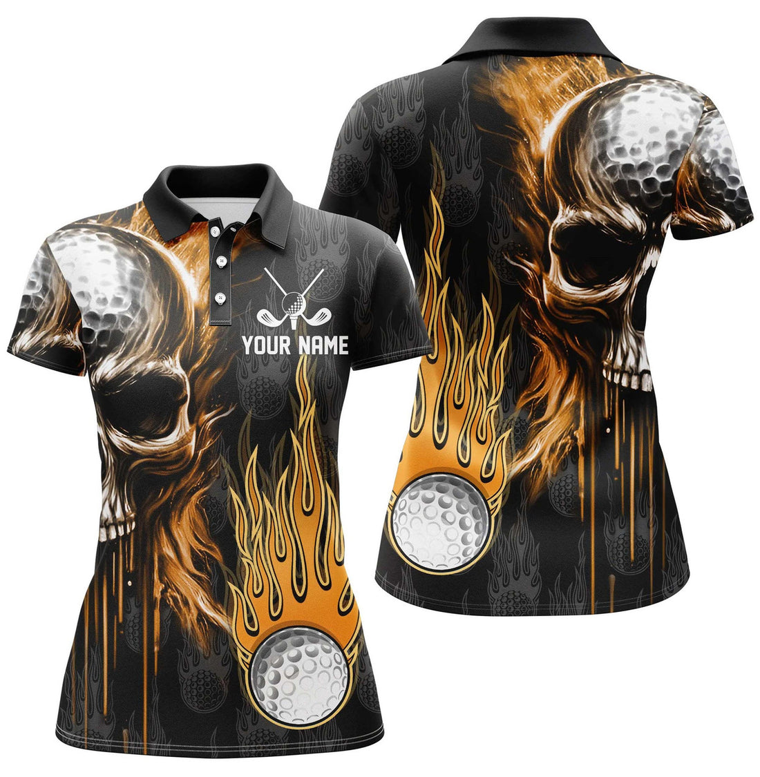 Custom Skull Golf Fire Black for Cool and Stylish Women's Polo Shirts S-5XL