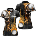 Custom Skull Golf Fire Black for Cool and Stylish Women's Polo Shirts S-5XL