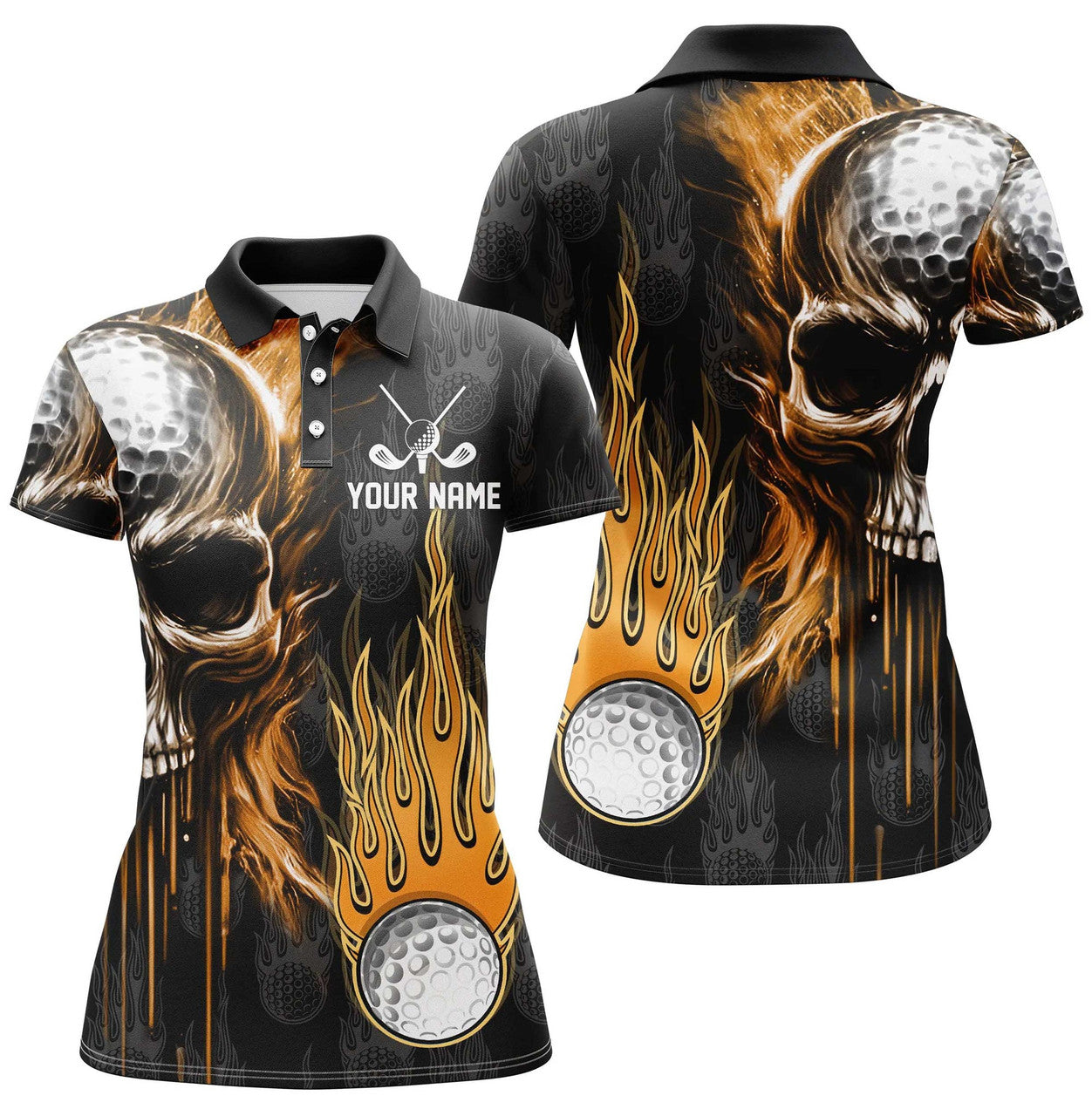 Custom Skull Golf Fire Black for Cool and Stylish Women's Polo Shirts S-5XL
