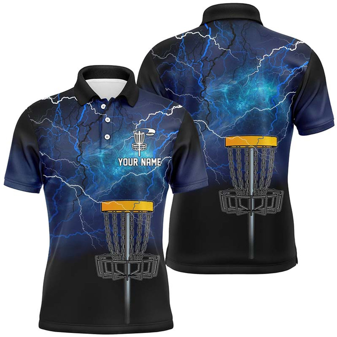 Custom Blue Lightning Thunder Frisbee Golf Shirt Men's Polo Shirt S-5XL