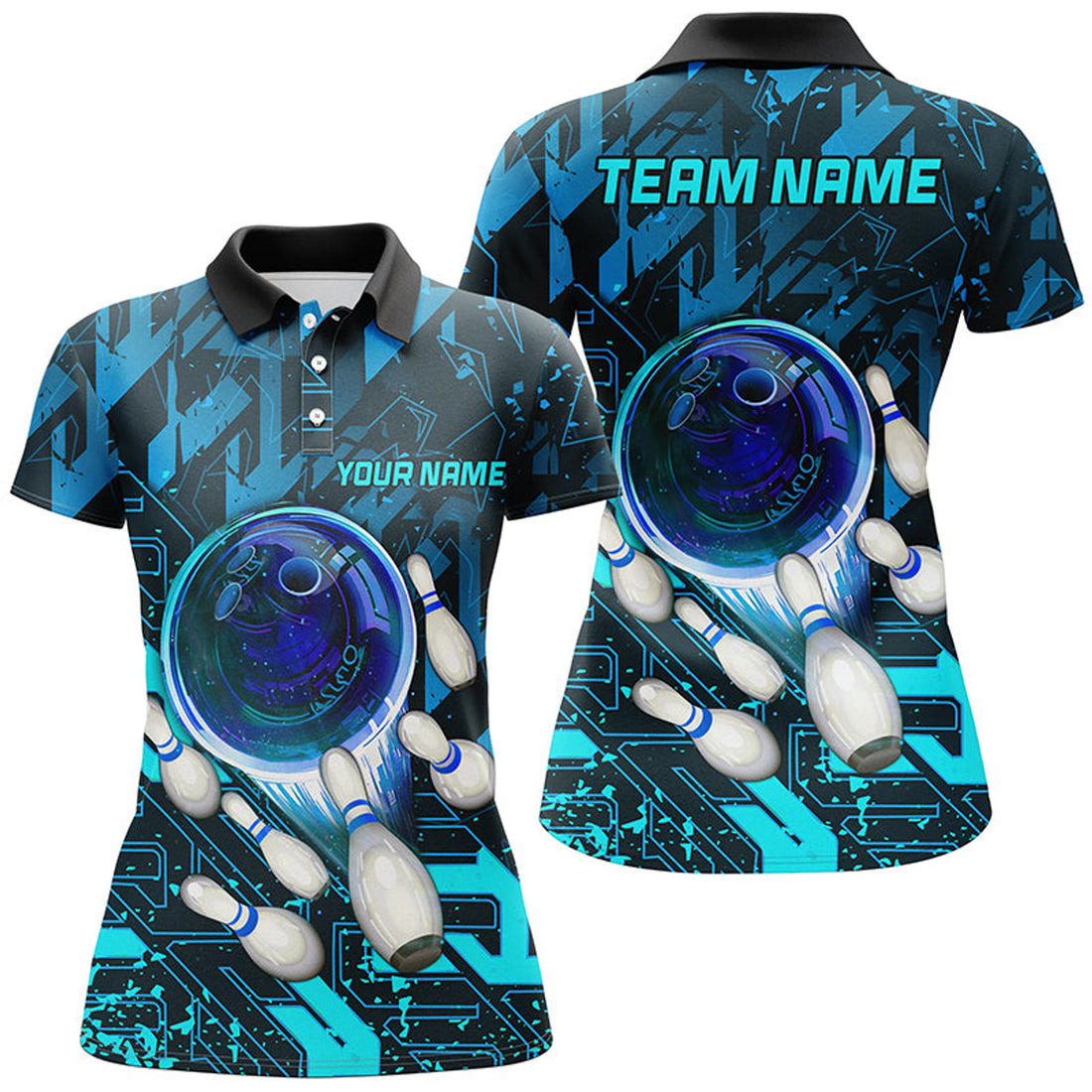 Custom Blue Abstract Bowling for Gifts for Bowlers Women's Polo Shirts S-5XL