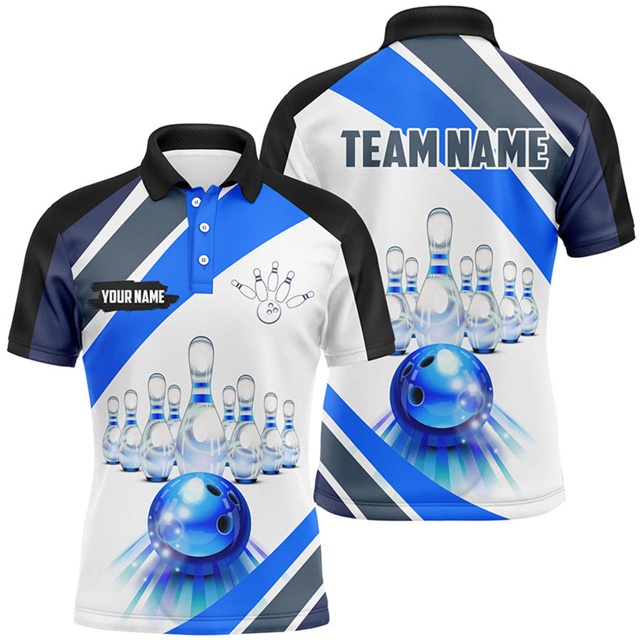 Blue Light Bowling Quarter Zip Team Polo Shirt Men's Polo Shirt S-5XL