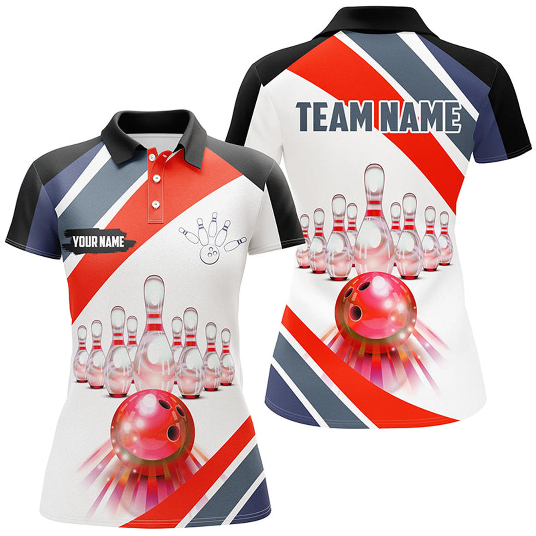 Custom Light Bowling with Bowling Ball Pins Team League WomenÃ¢â‚¬â„¢s Polo Shirts S-5XL