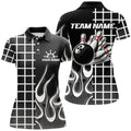 Custom Retro Black White Bowling Team Women's Polo Shirts S-5XL
