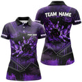 Custom Purple Flame Bowling Team Shirt with Pins Women's Polo Shirts S-5XL