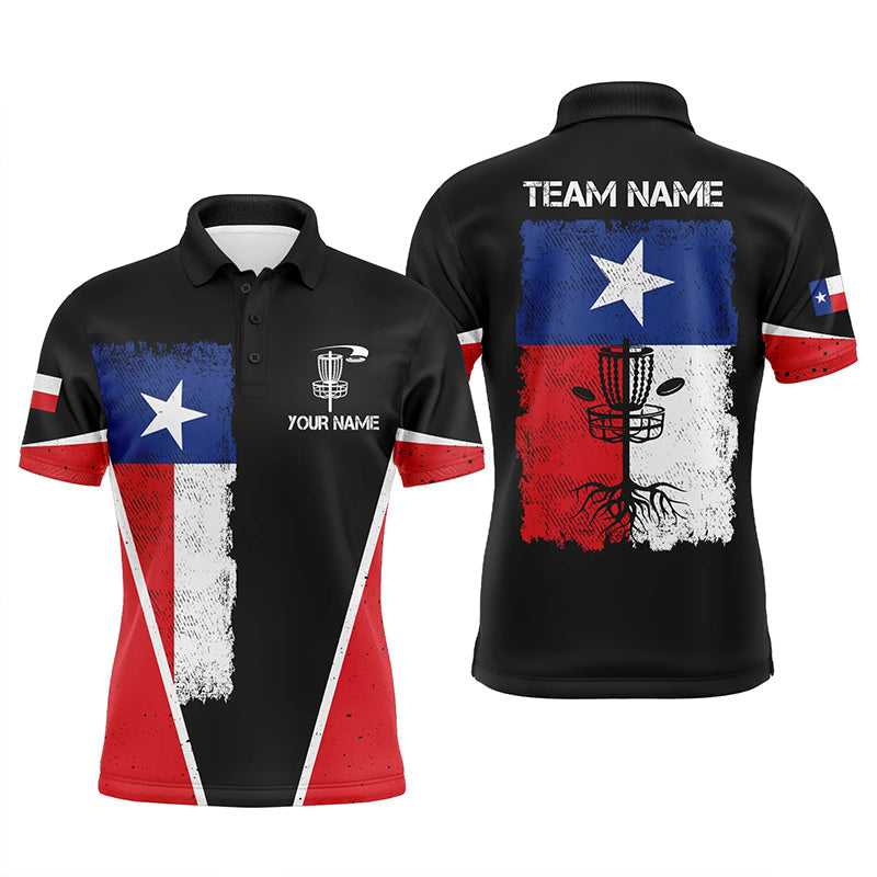Black Vintage Texas Flag Patriot Frisbee Golf Shirt S-5XL Men's Polo Shirt