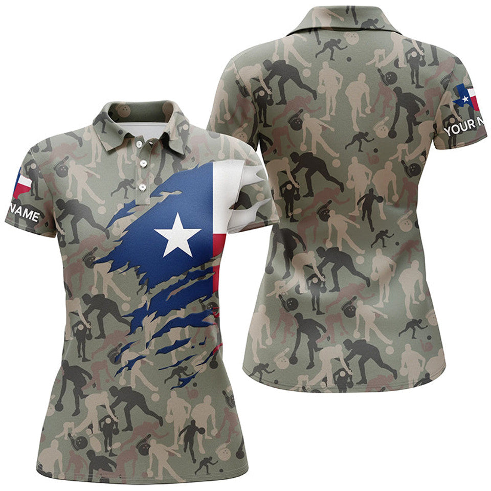 Custom Texas Flag Bowling Camo Women's Polo Shirts For Bowling Team S-5XL