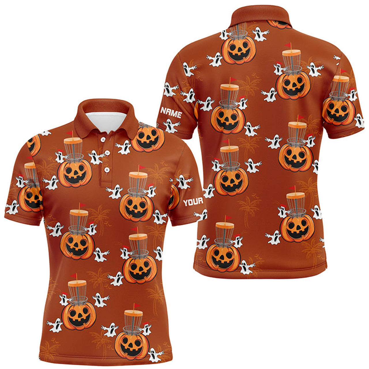 Funny Halloween Boo Pumpkin Disc Golf Pattern Custom Men's Polo Shirt S-5XL
