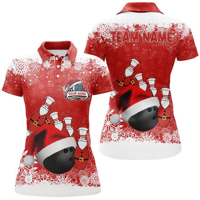 Custom Bowling Christmas Snowflake Bowling Ball Design Women's Polo Shirts S-5XL