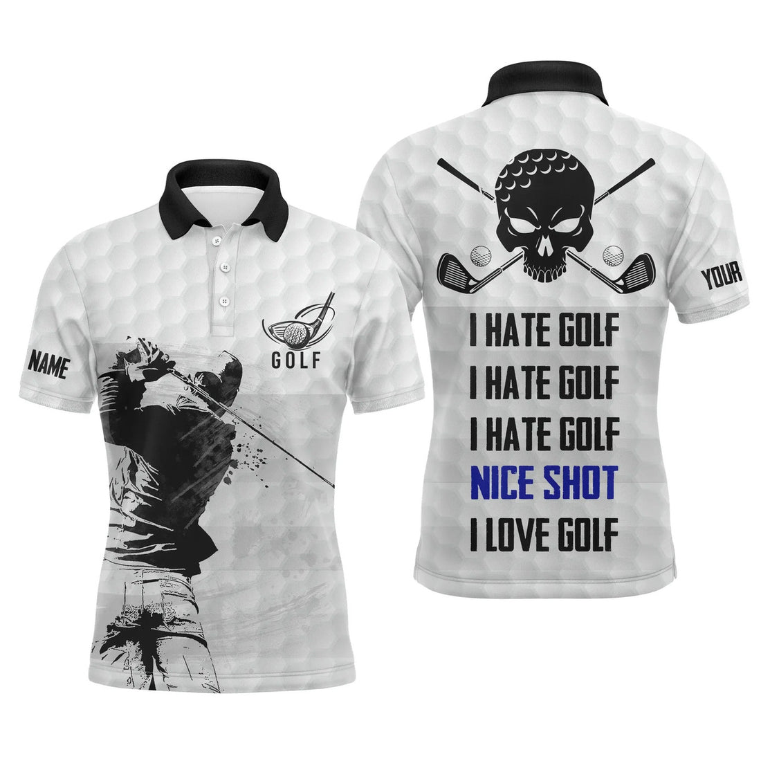 Custom Golf Skull Apparel Gift I Hate Golf Nice Shot Men's Polo Shirt S-5XL