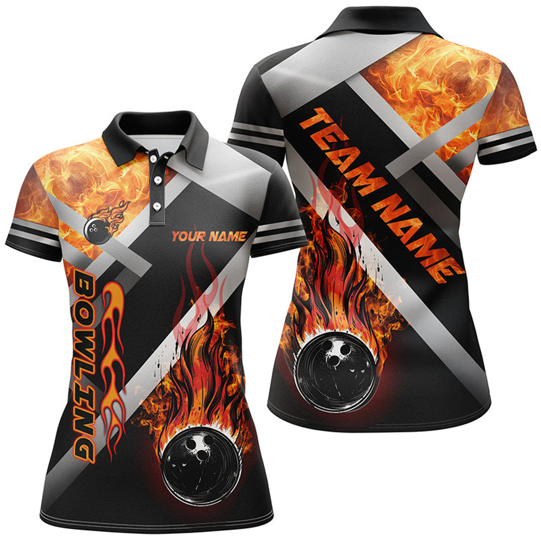 Custom Name Black Flame Bowling Shirt Gift for Bowlers Women's Polo Shirts S-5XL
