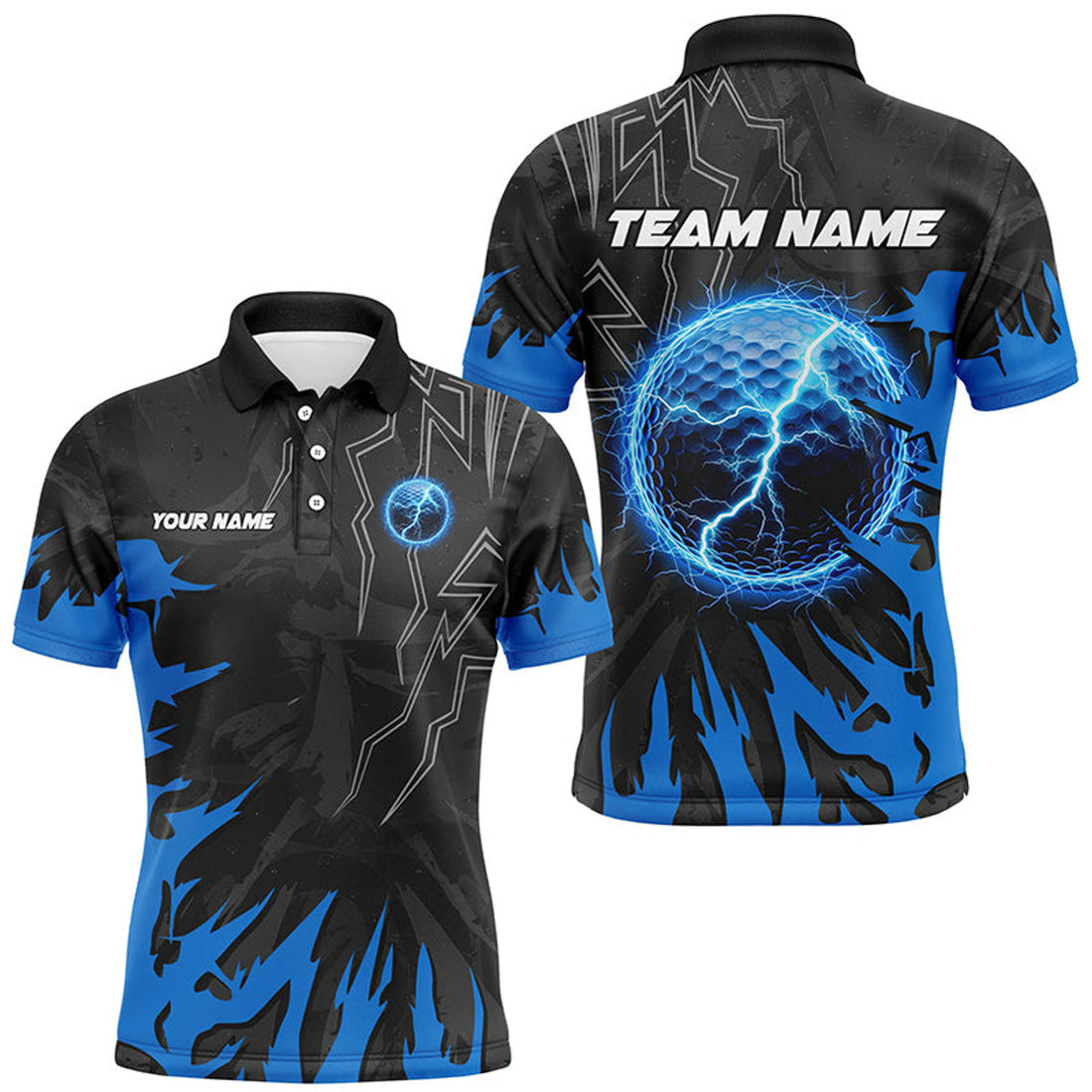 Custom Black and Blue Lightning Thunder Golf Outfit Men's Polo Shirt S-5XL