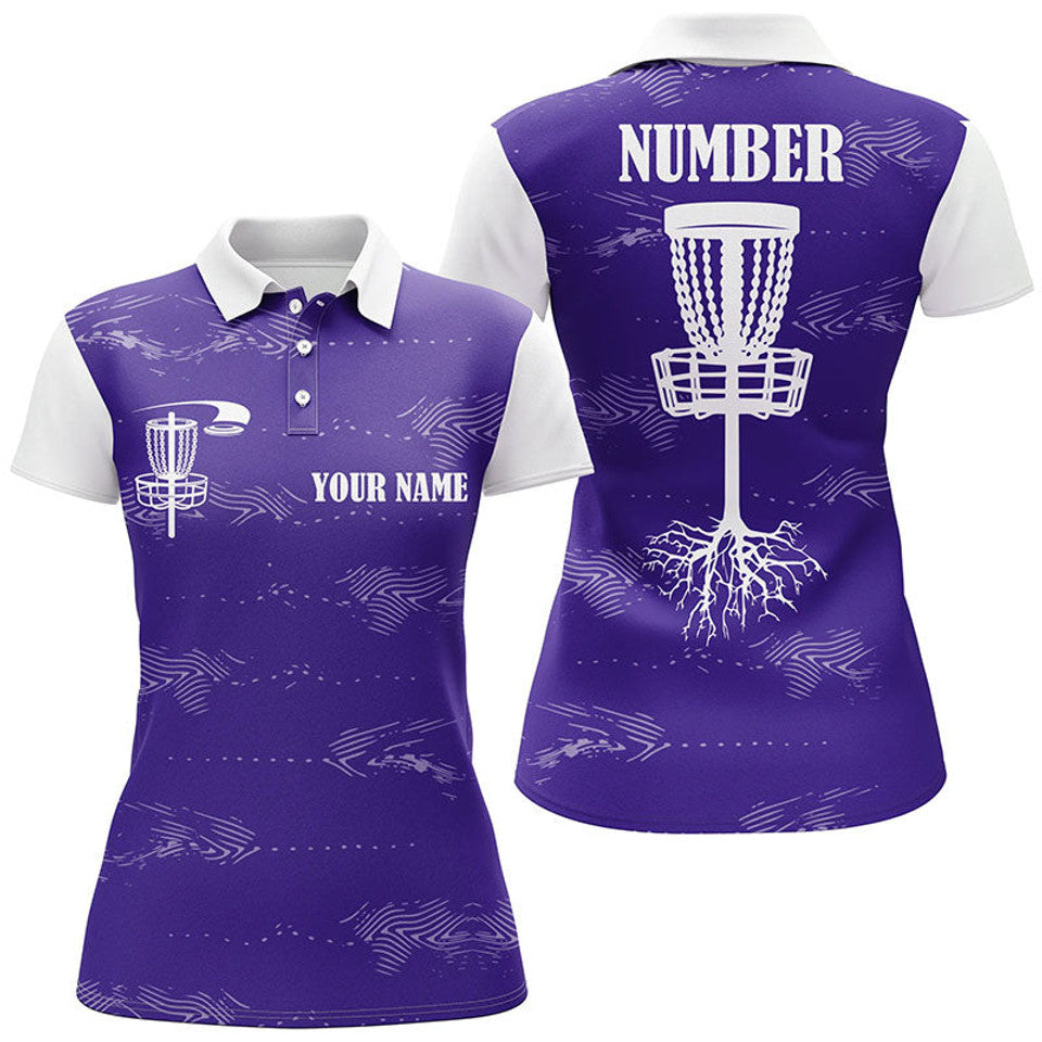 Custom Purple White Disc Golf Shirt With Basket Women's Polo Shirts S-5XL