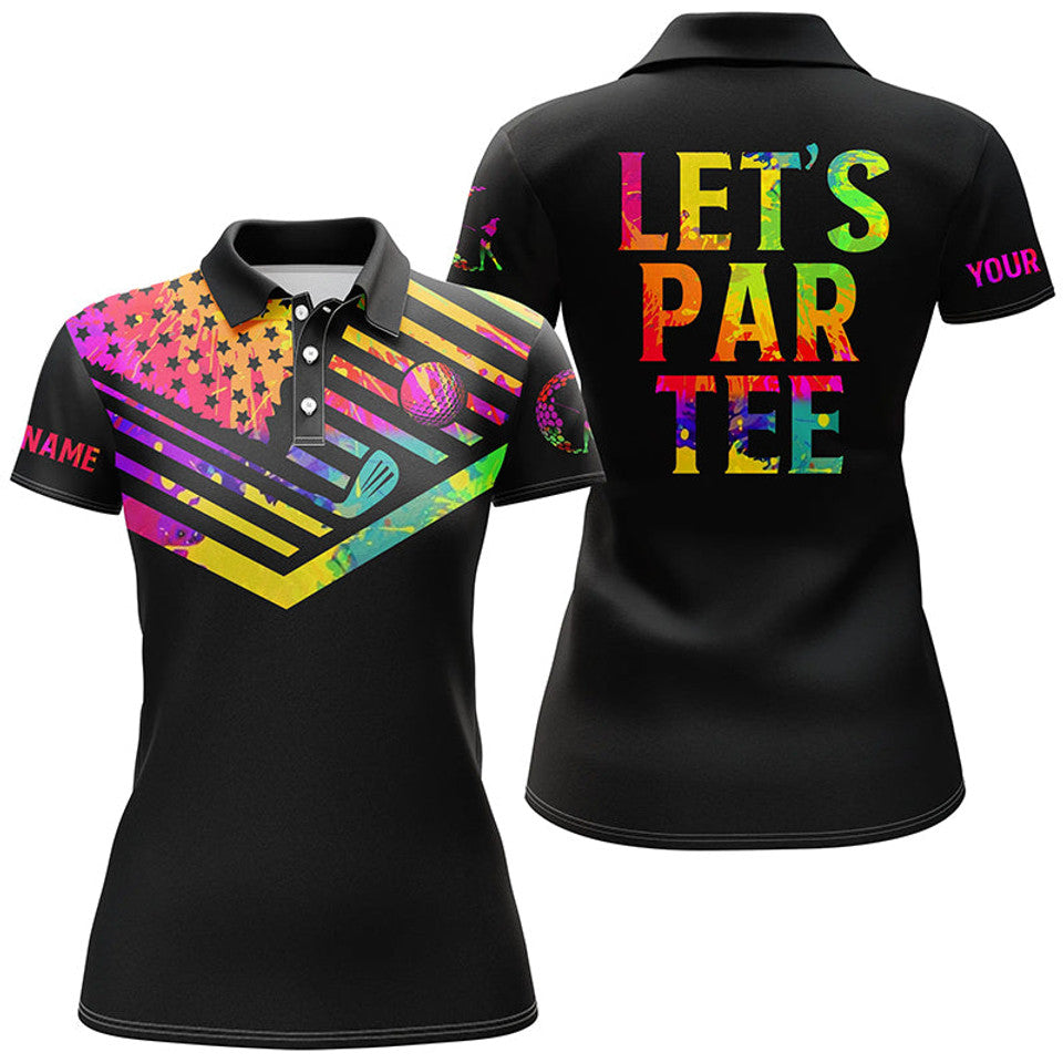 Custom Watercolor American Flag Golf Lets Par Tee Black Women's Polo Shirts S-5XL