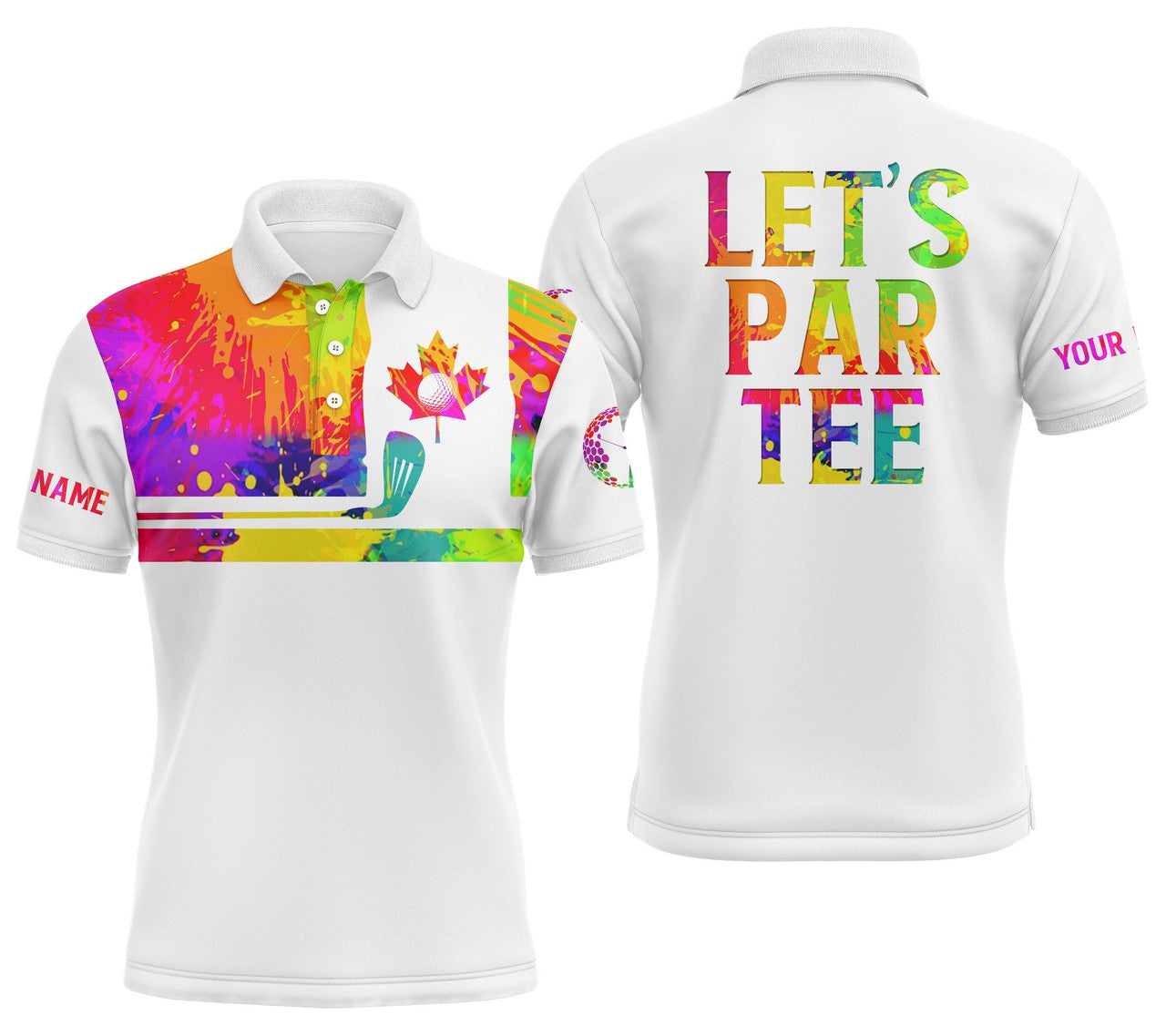 Let's Par Tee Golf Polo Watercolor Canadian Flag Custom Name Men's Polo Shirt S-5XL