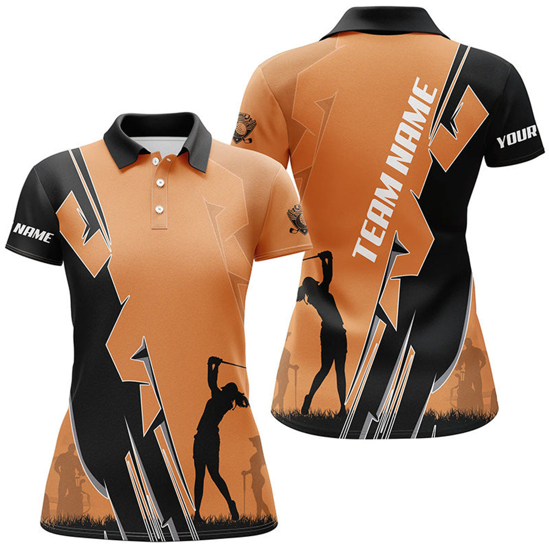 Custom Orange and Black Golf Best Golf Gifts for Ladies Women's Polo Shirts S-5XL