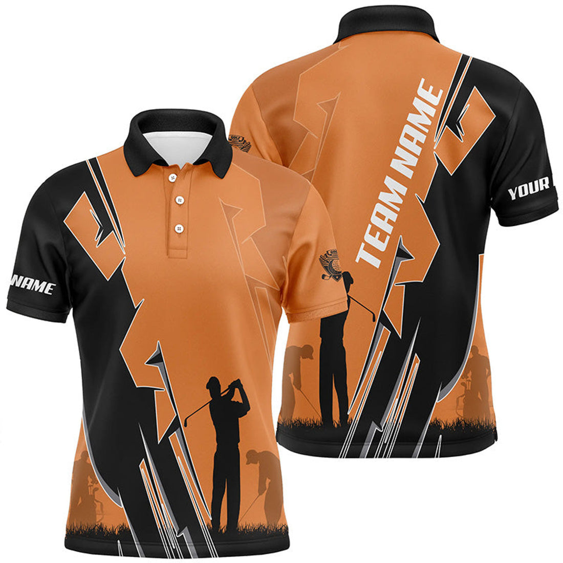 Custom Orange and Black Golf Tops Best Golf Gifts Men's Polo Shirt S-5XL