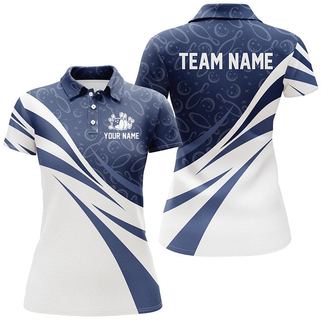 Custom White Blue Bowling Gift for Bowlers Women's Polo Shirts S-5XL