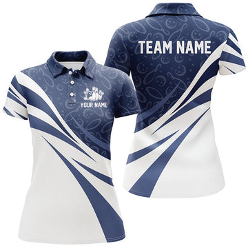 Custom White Blue Bowling Gift for Bowlers Women's Polo Shirts S-5XL