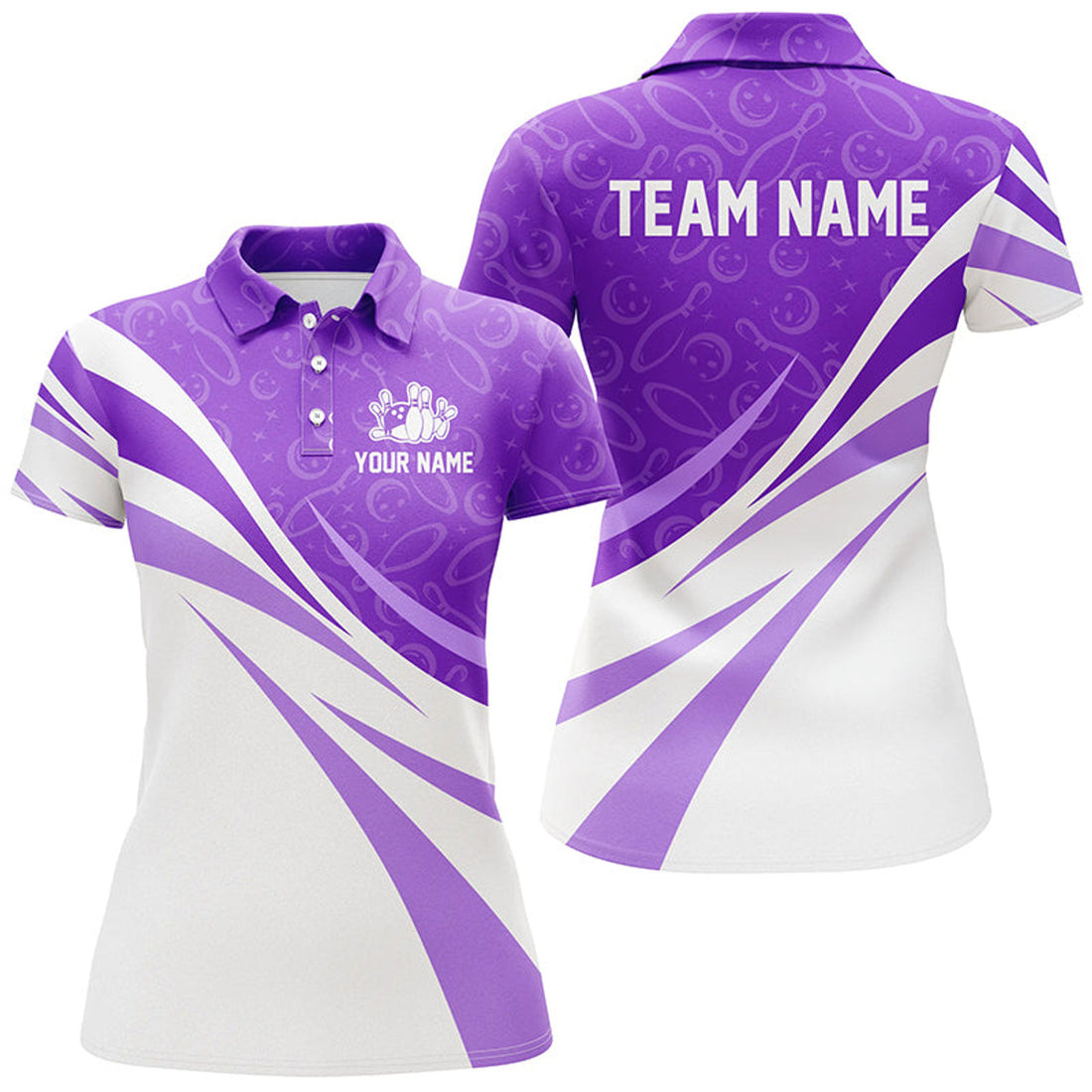 Custom White Purple Bowling Bowling Gift For Bowler Women's Polo Shirts S-5XL