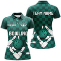 Custom Green Checkered Team Bowling Shirt Ladies Outfit Women's Polo Shirts S-5XL