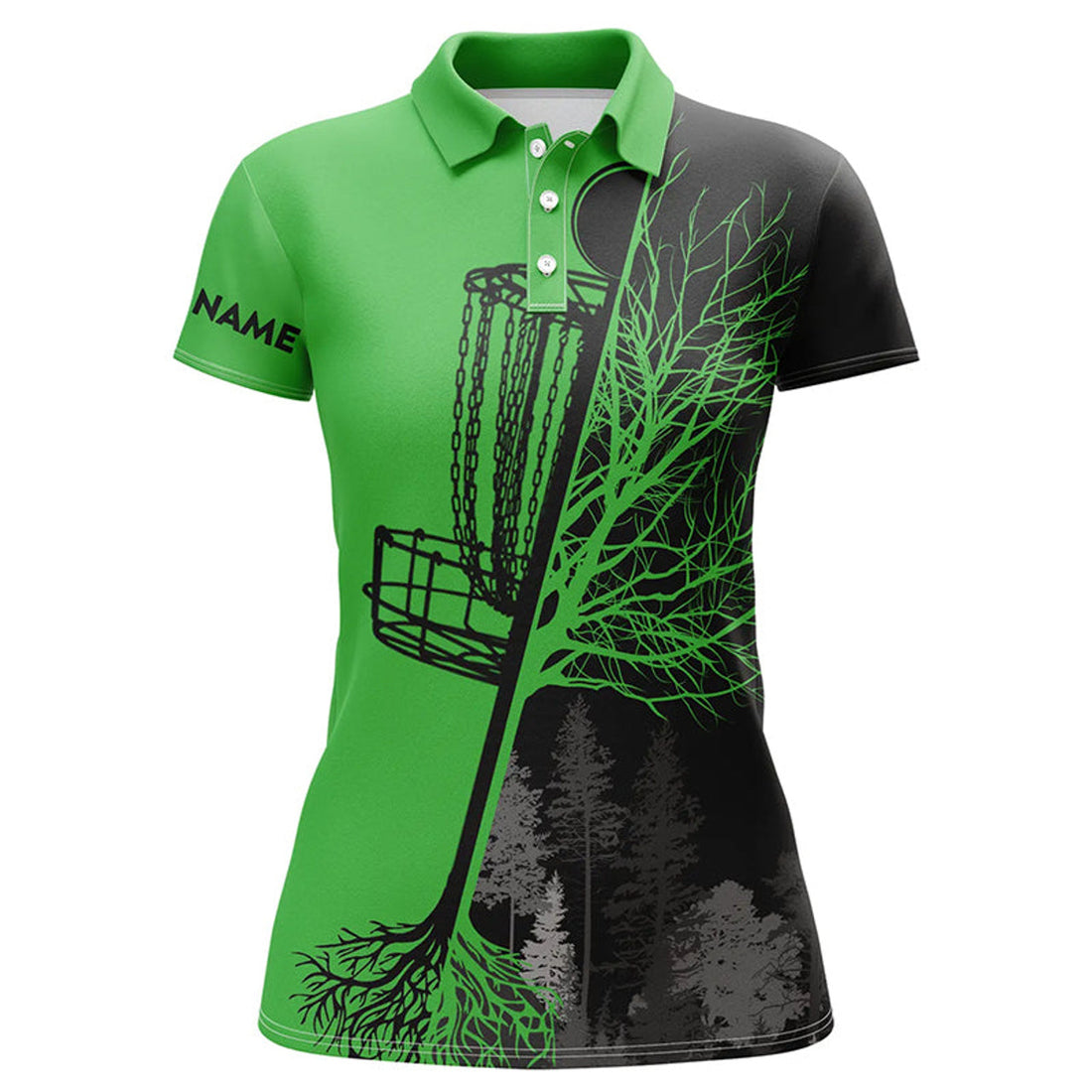 Custom Name Disc Golf Polo Shirt Black Green Basket Design Women's Polo Shirts S-5XL