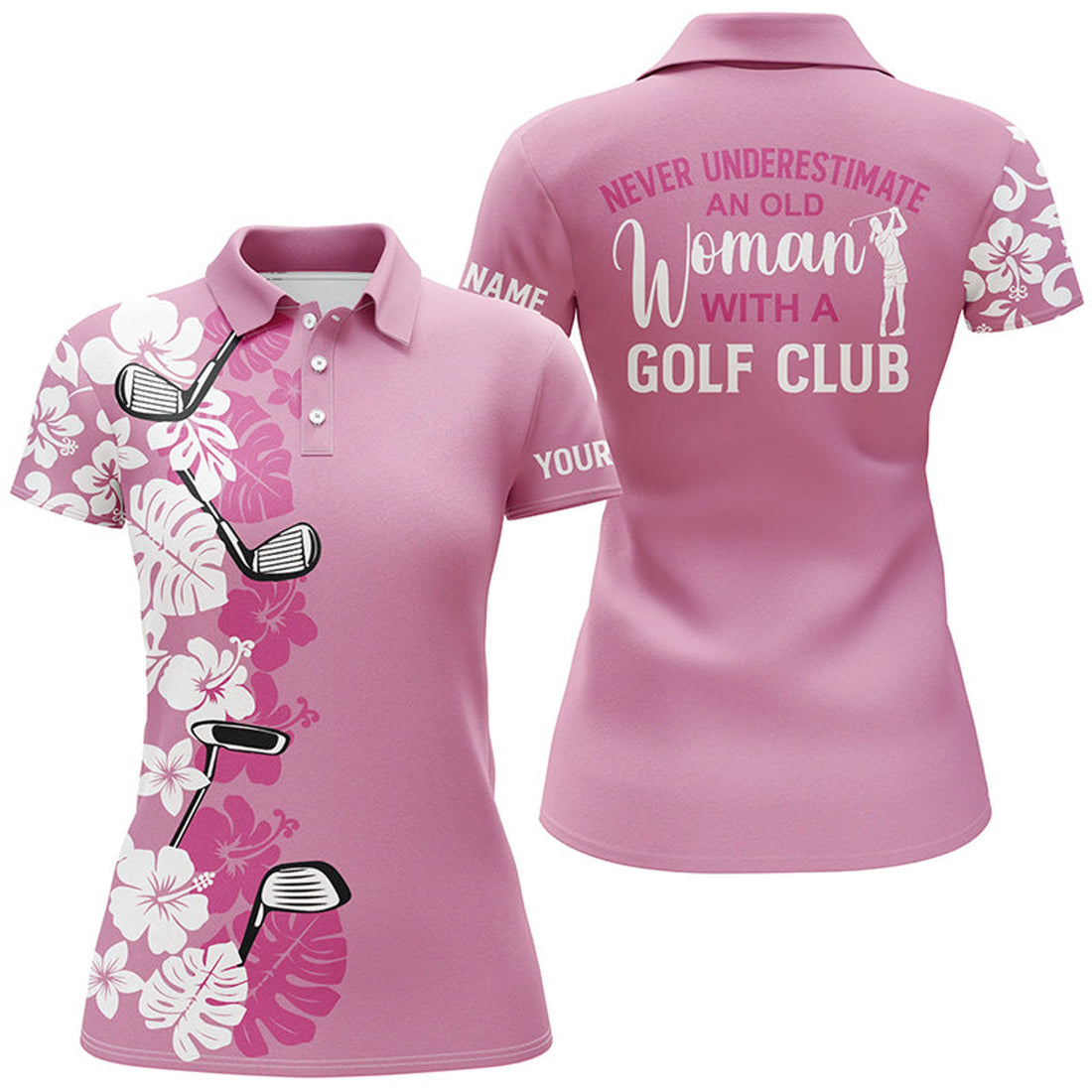 Custom Pink Tropical Golf Club Old Woman With Golf Shirt Women's Polo Shirts S-5XL