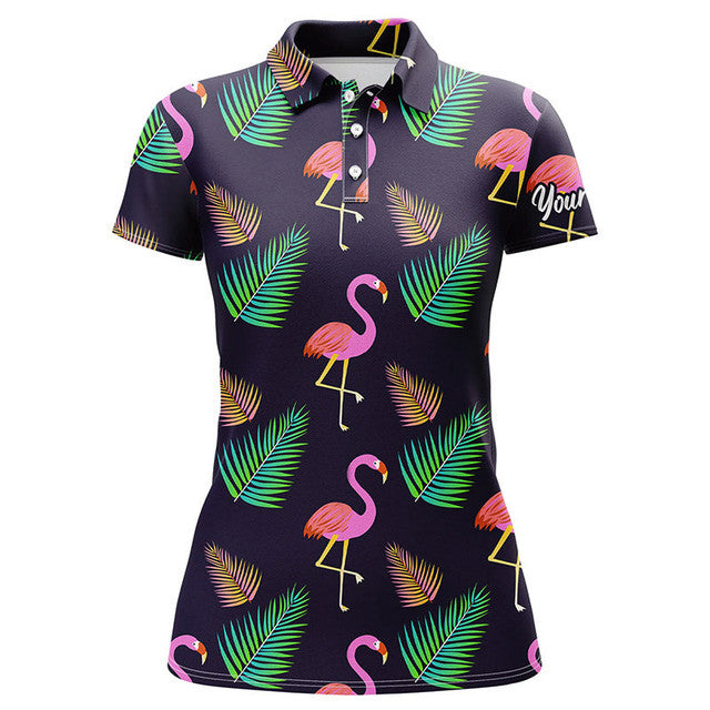 Custom Golf Polo Shirt Flamingos Palm Leaves Pattern Women's Polo Shirts S-5XL