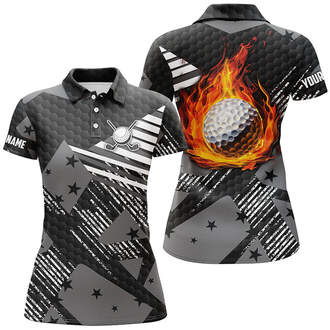 Custom Black White Flame Golf Ball Golf Gifts for Ladies Women's Polo Shirts S-5XL