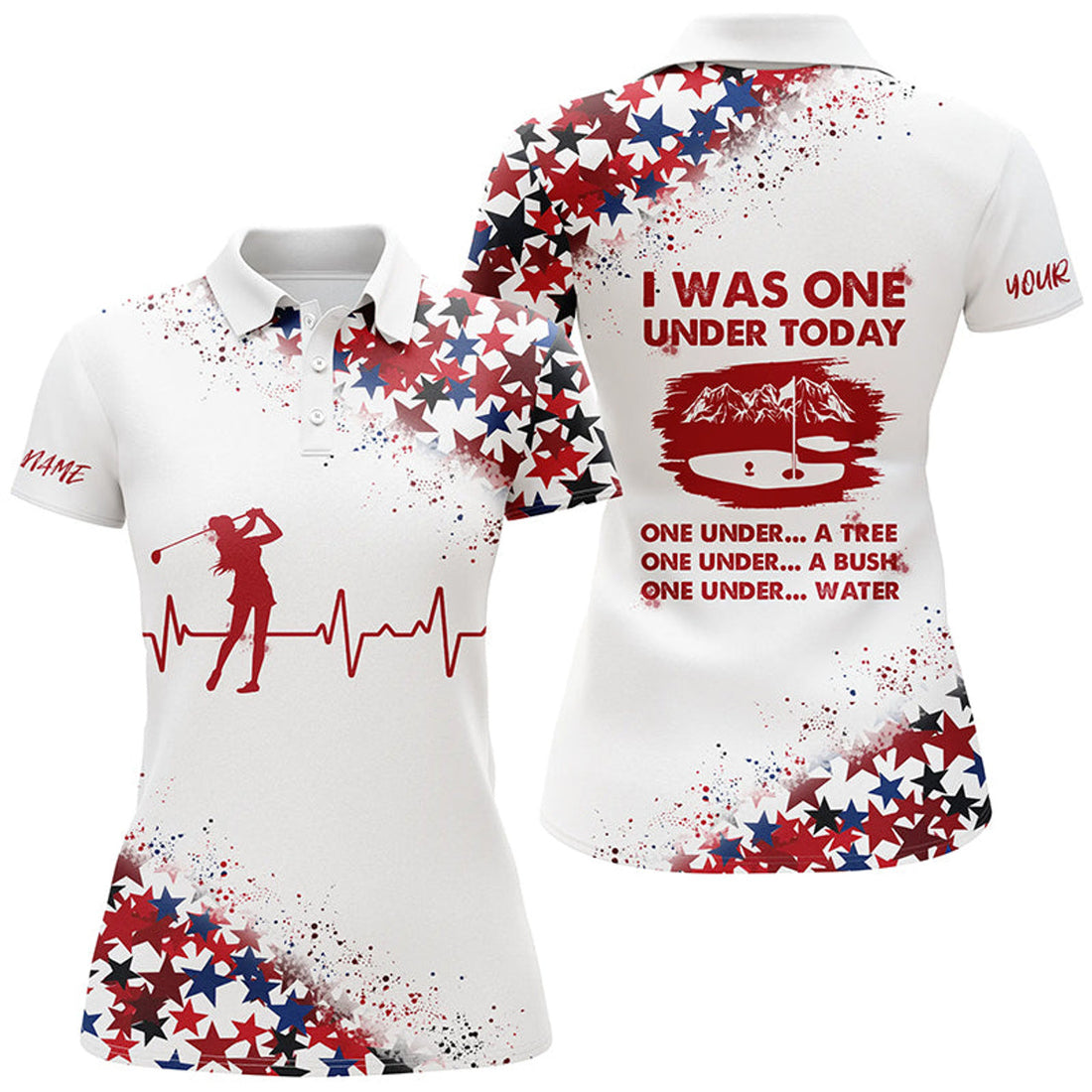 Custom Golf Stars I Was One Under Today Tree Bush Water Women's Polo Shirts S-5XL