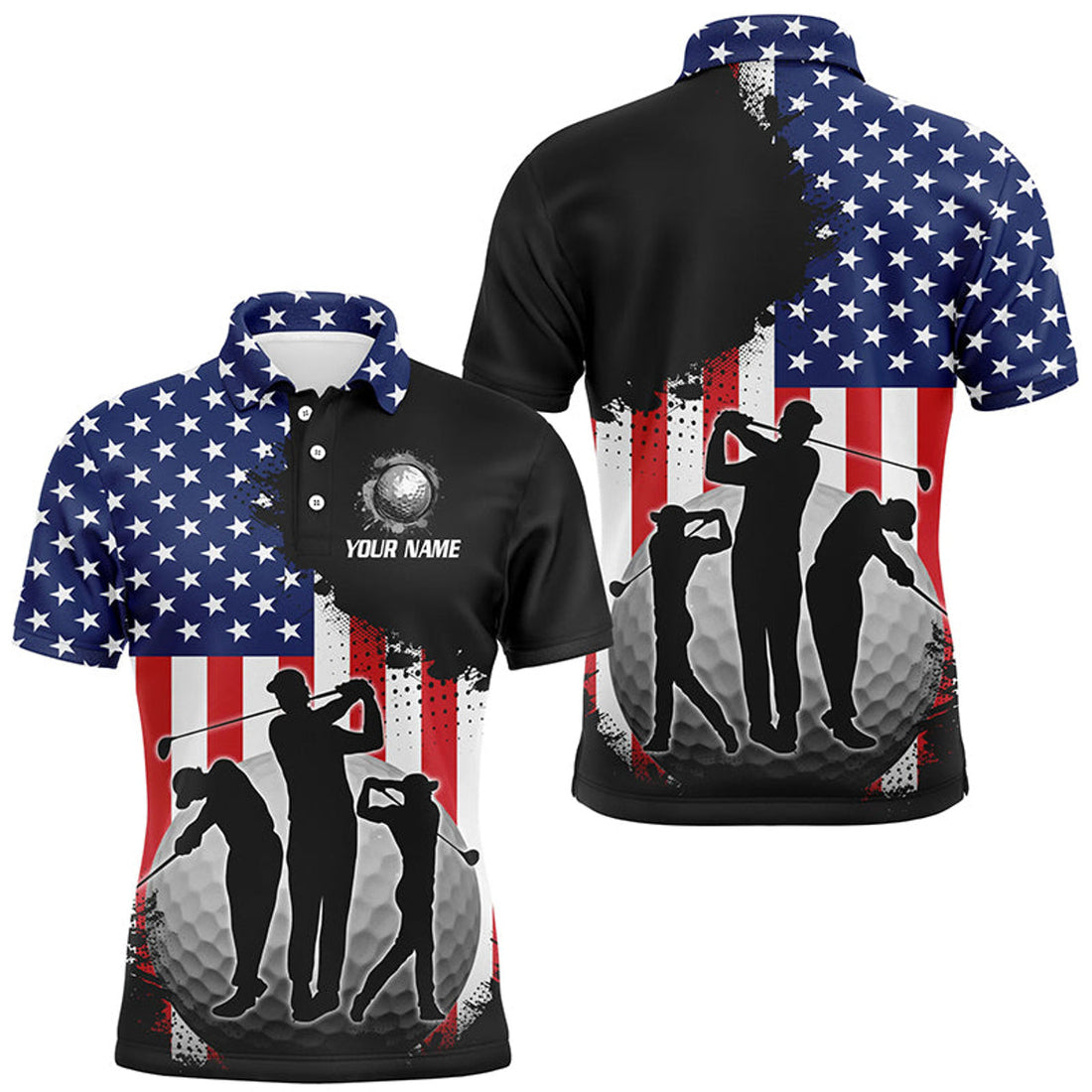 Custom American Flag Patriotic Golf Outfit Gift for Golf Men's Polo Shirt S-5XL
