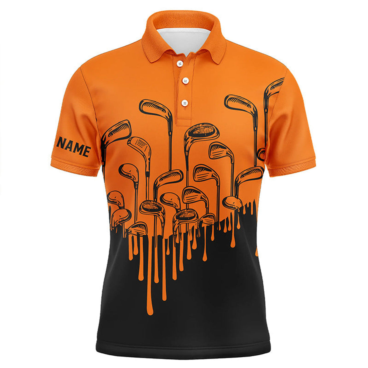 Orange Black Halloween Golf Clubs Custom Mens Golf Attire Men's Polo Shirt S-5XL