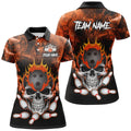 Custom Orange Smoke Skull Bowling Shirt for Team or League Women's Polo Shirts S-5XL