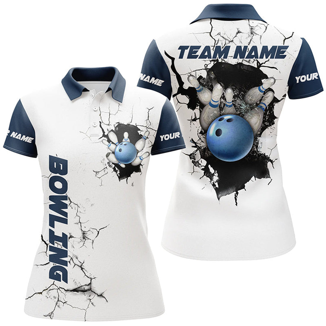 Custom Blue Gifts For Bowlers Bowling Ball And Pins League Women's Polo Shirts S-5XL