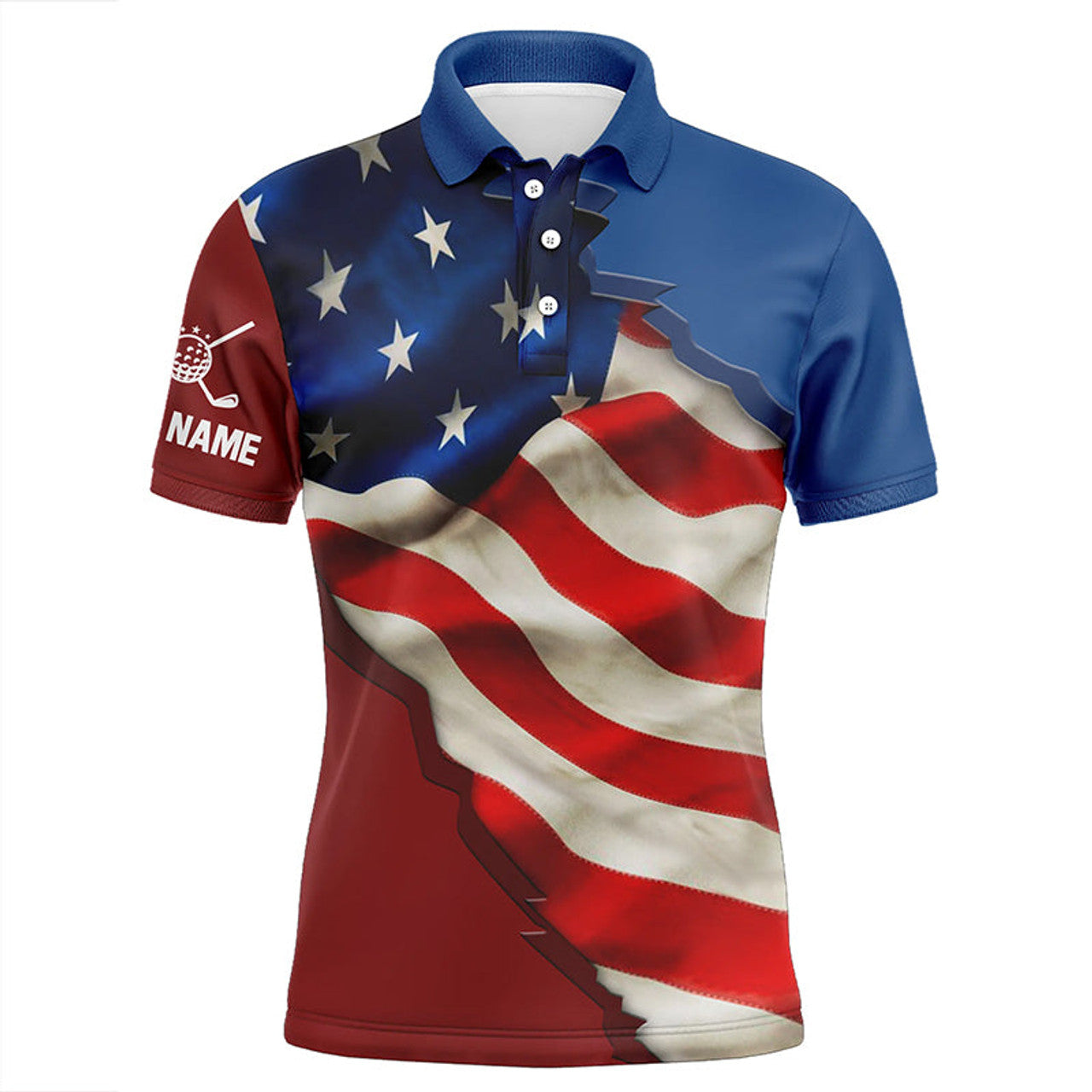 Personalized Vintage American Flag Golf Polo Custom Gift Men's Polo Shirt S-5XL