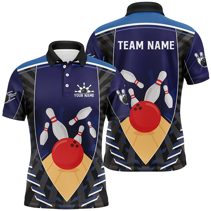 Blue Retro Bowling Quarter Zip Team Shirt Men's Polo Shirt S-5XL