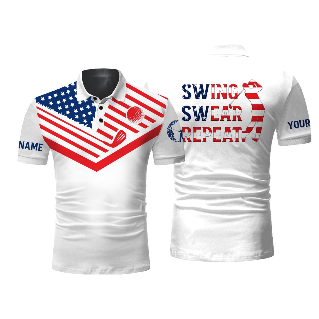 Custom Golf Polo American Flag 4th July Personalized Gift Mens Polo Shirt S-5XL