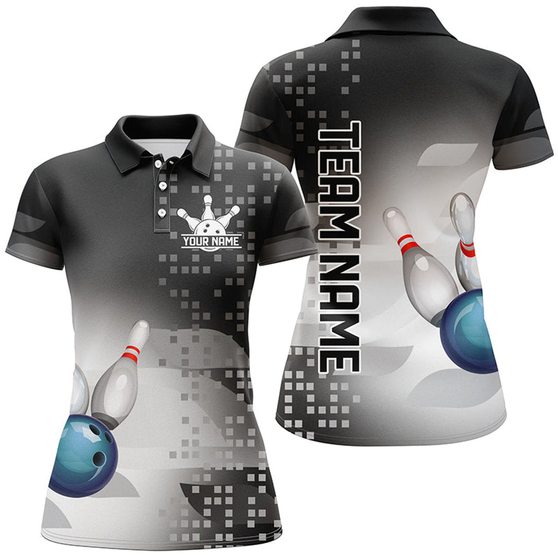 Custom Black and White Bowling Team Shirt Gift for Bowlers Women's Polo Shirts S-5XL