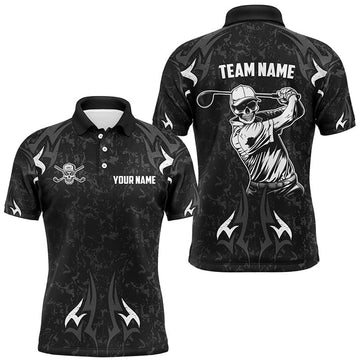 Custom Name Black White Camo Skull Golf Men's Polo Shirt S-5XL